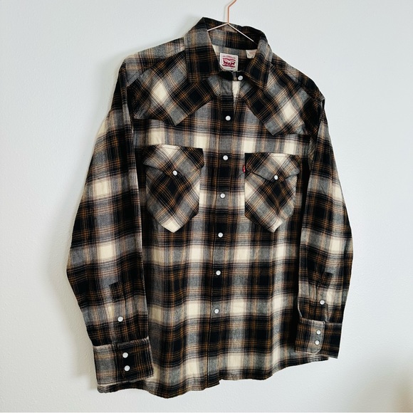 New Levi's Dylan Oversized Western Snap Buttons Flannel Shirt Plaid - Picture 7 of 11